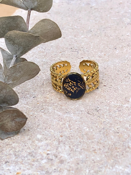 Stainless steel ring with PolymerClay and resin. 