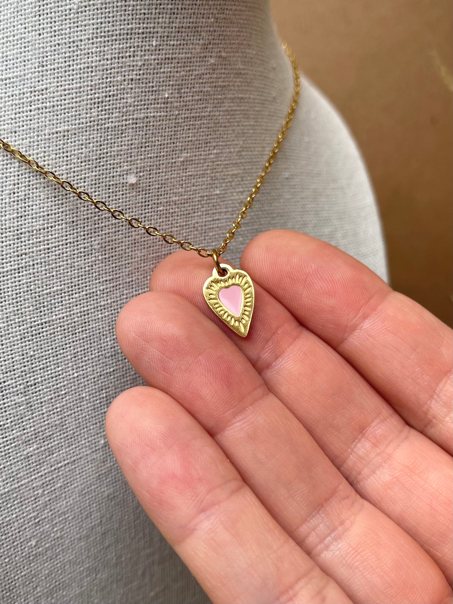 Pink heart necklace