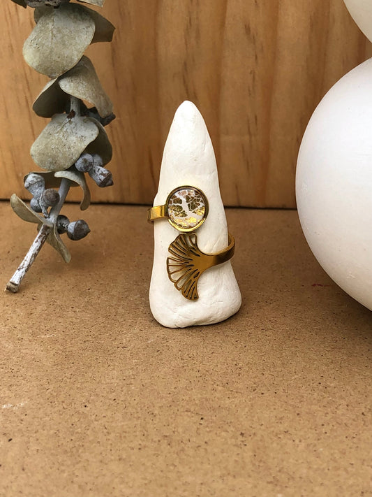 Stainless steel ring with PolymerClay and resin. 