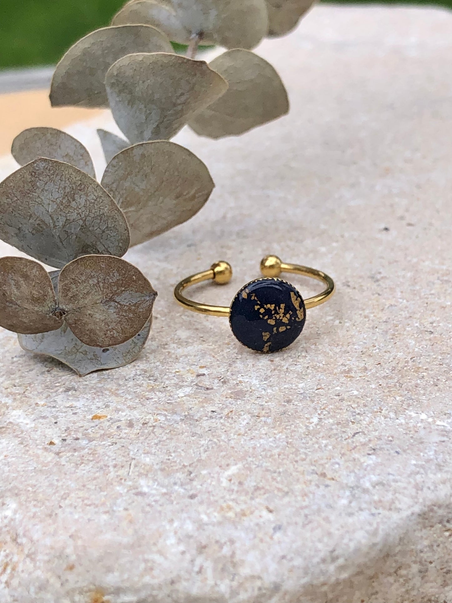 Stainless steel ring with PolymerClay and resin. 